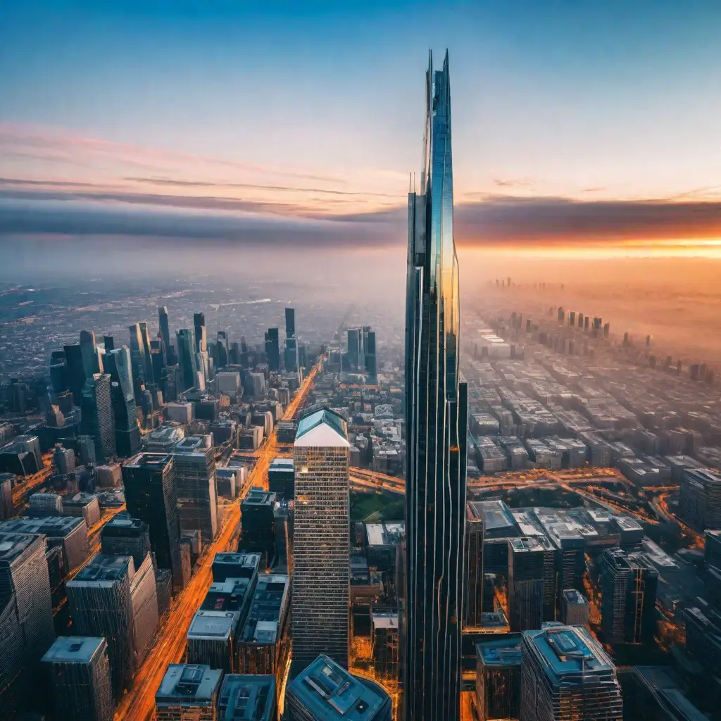 A tall skyscraper in a city