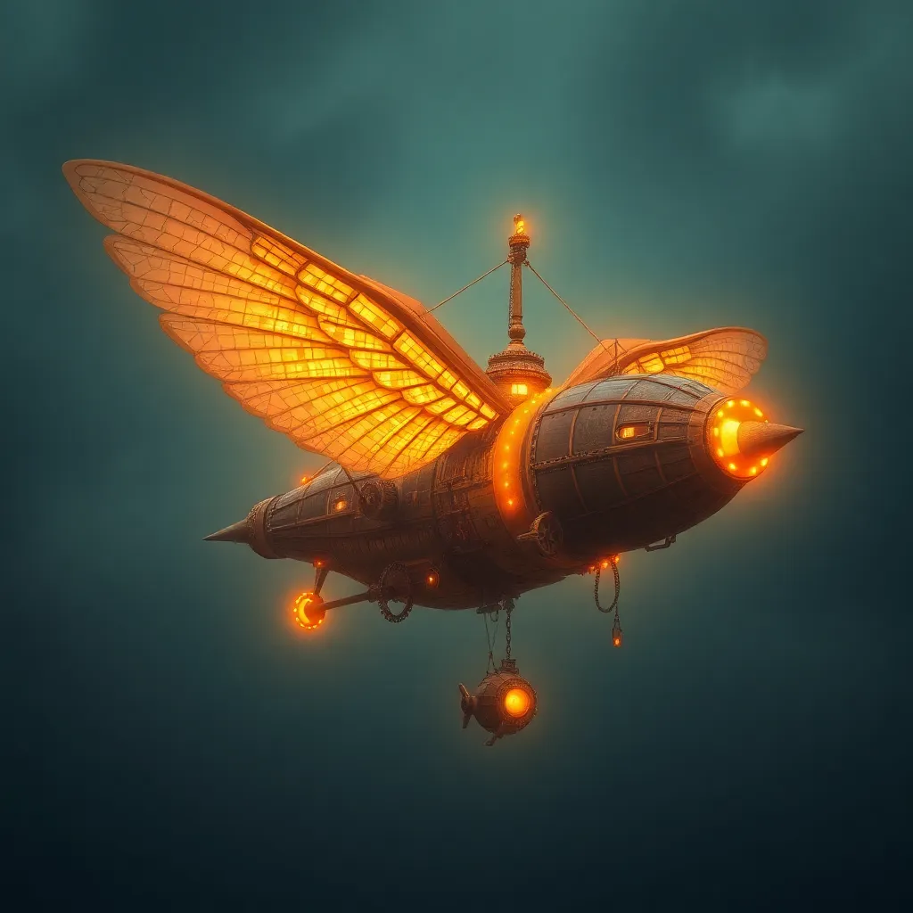 A small, flying creature with glowing orange wings and a light body, hovering in the air.