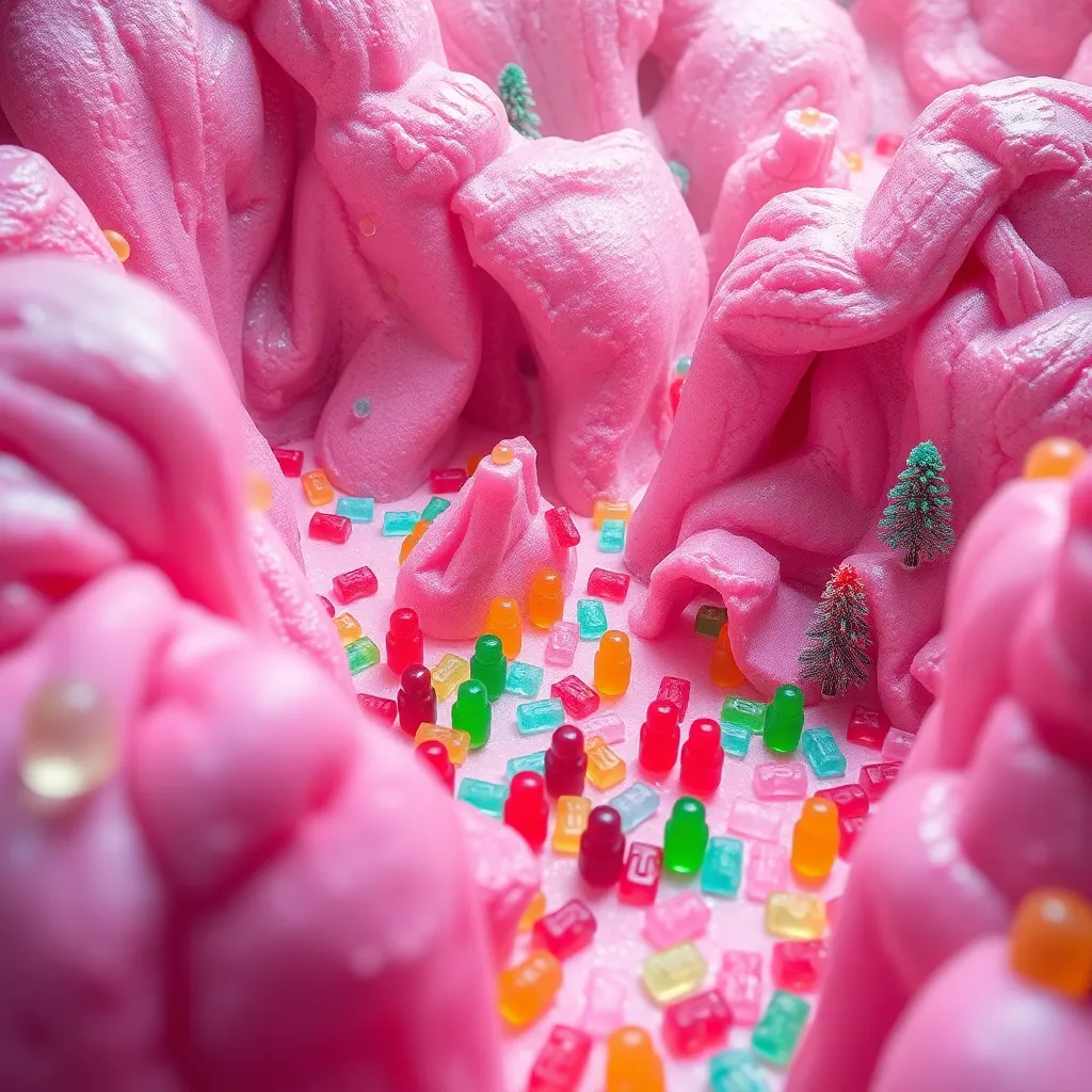 Close-up of a pink flower with colorful candy sprinkles inside.