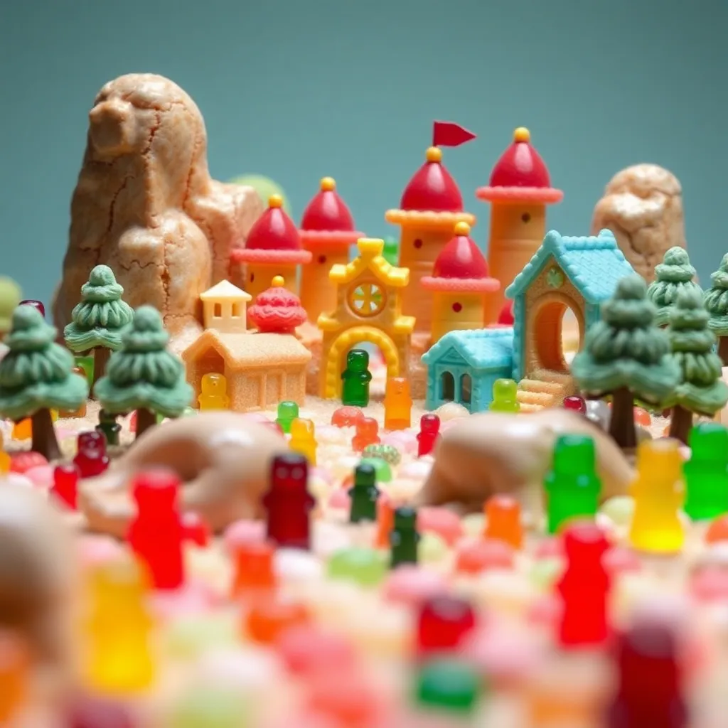 A colorful toy castle sits amongst a pile of building blocks in various shapes and colors.