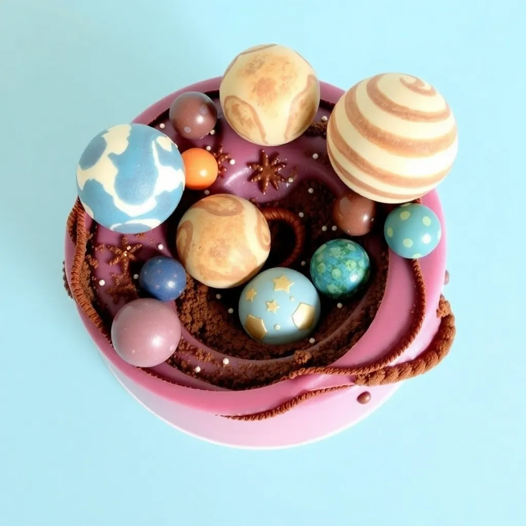 A bowl of colorful, spherical candies in pastel shades, arranged in a pink bowl against a light blue background.