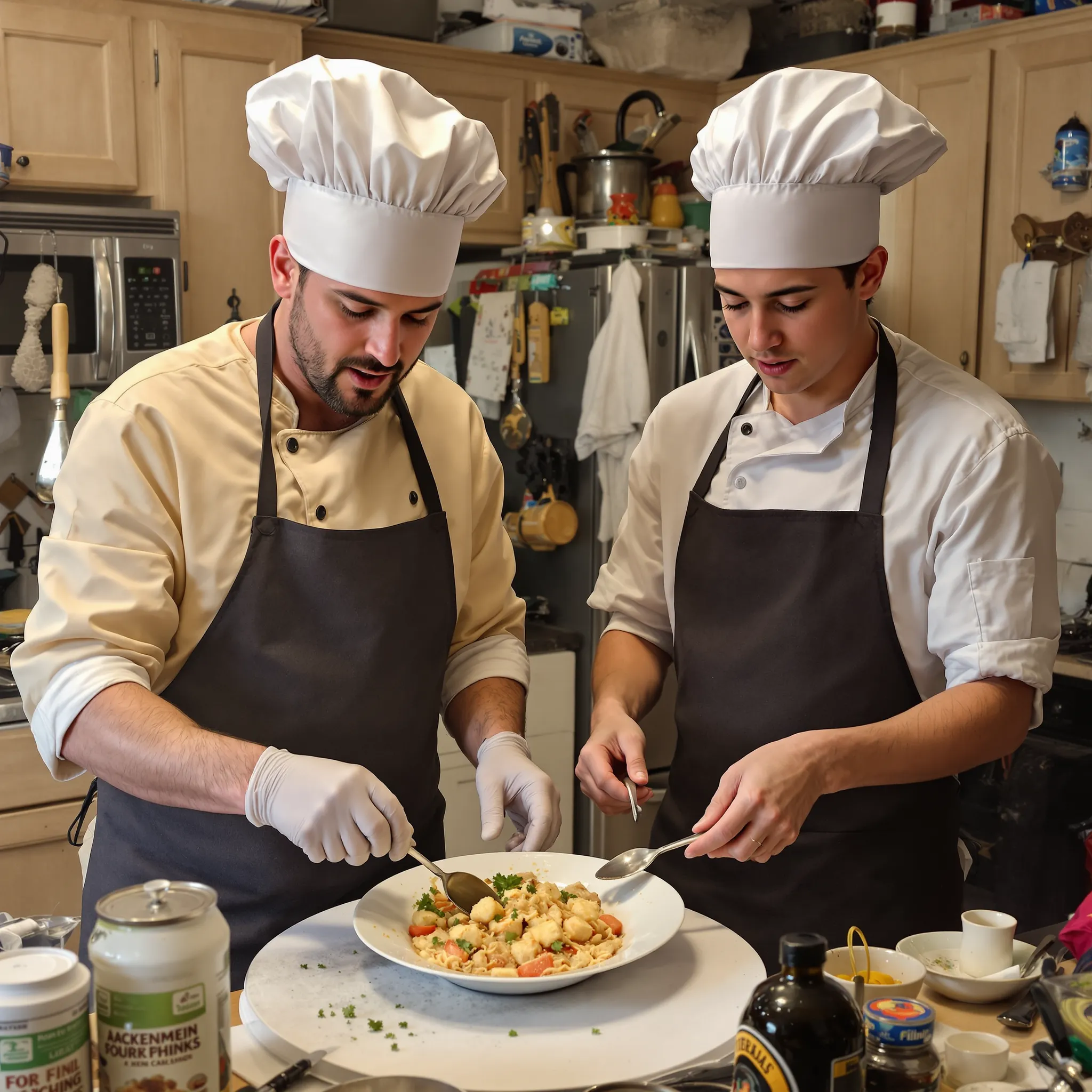Two people, who appear to be chefs, are preparing food, possibly for a Father's Day meal.