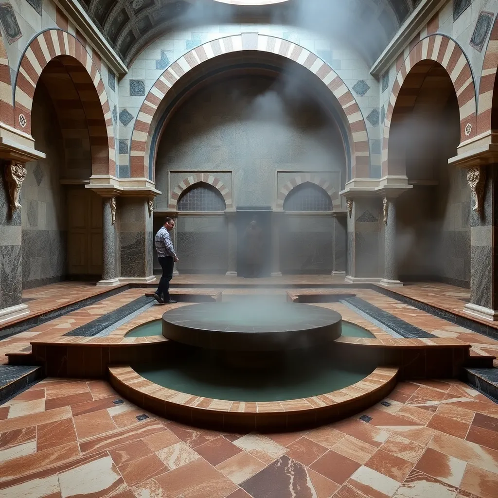 A person relaxing in a traditional Turkish bath.