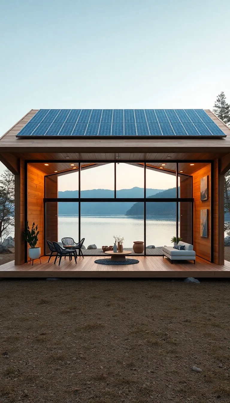 A cozy living room with a fireplace and a view of a lake.