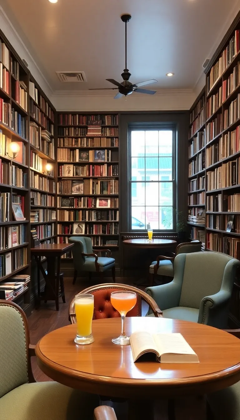 A cozy reading nook with bookshelves and a comfortable armchair.