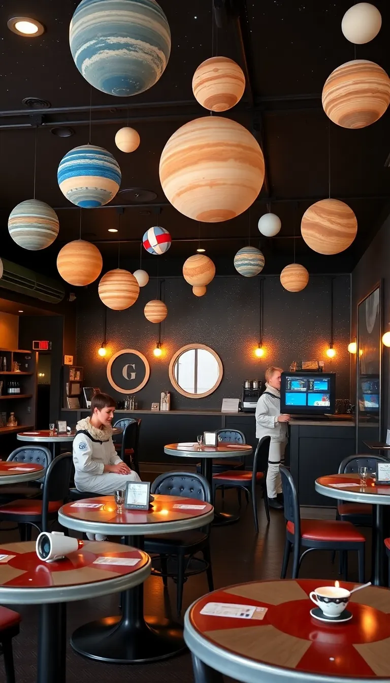 A quirky restaurant with a planet-themed decor.