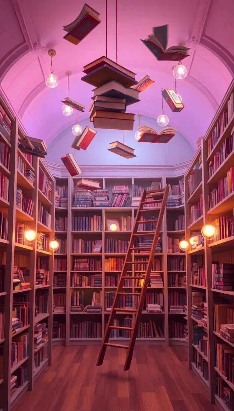 A unique library with bookshelves lining the walls and ceiling.