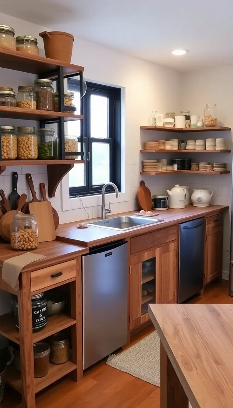 A modern kitchen with wooden cabinets and stainless steel appliances.