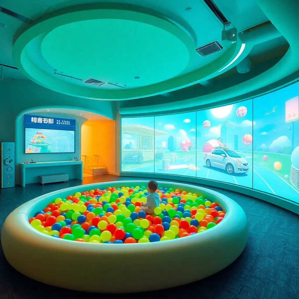 A vibrant and playful children's playroom with a colorful ball pit.