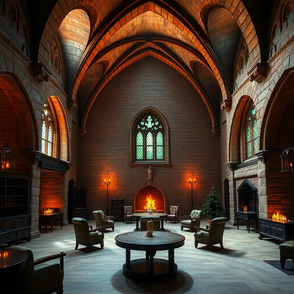 A grand and elegant living room with a fireplace, ornate architecture, and comfortable seating.