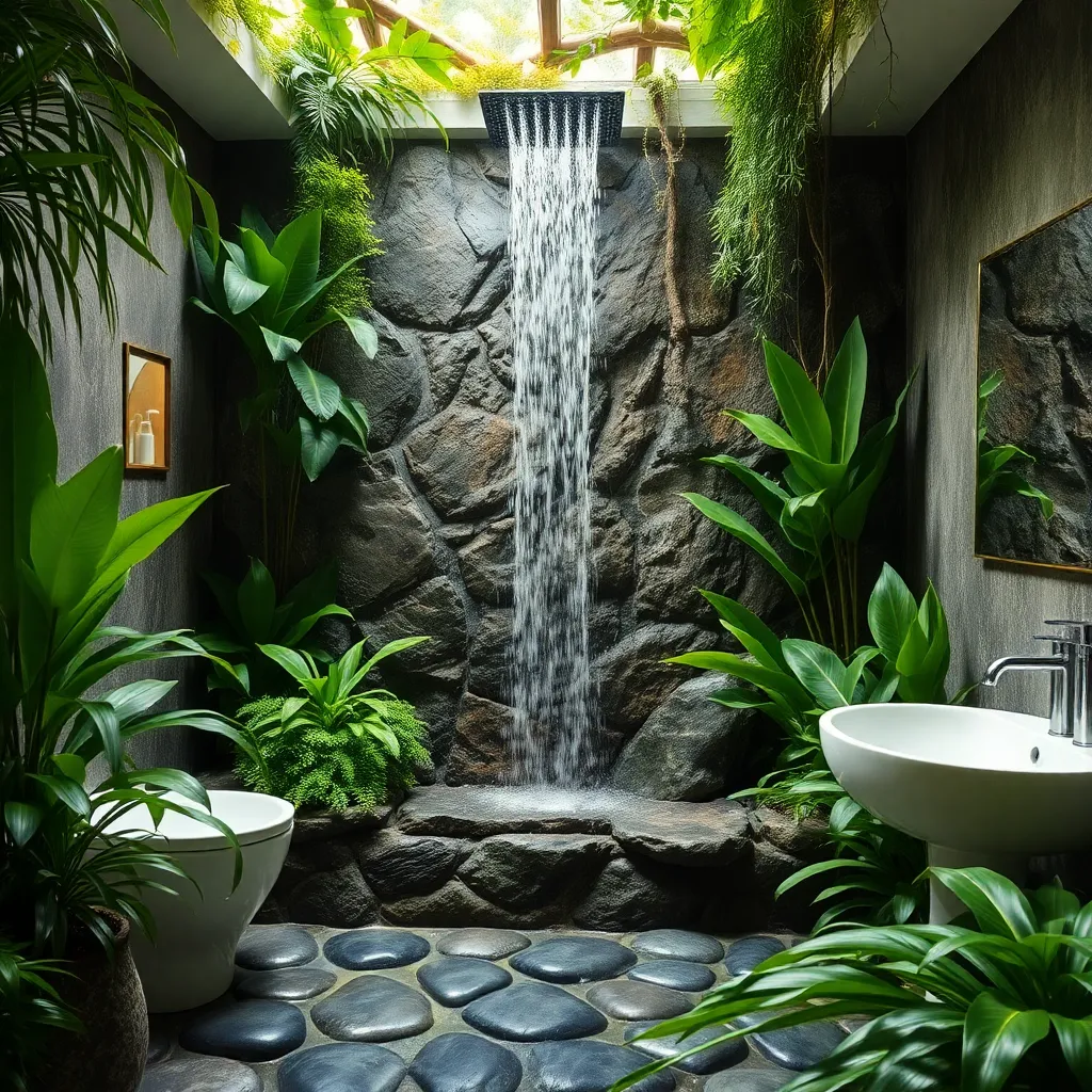 A waterfall in a tropical garden.