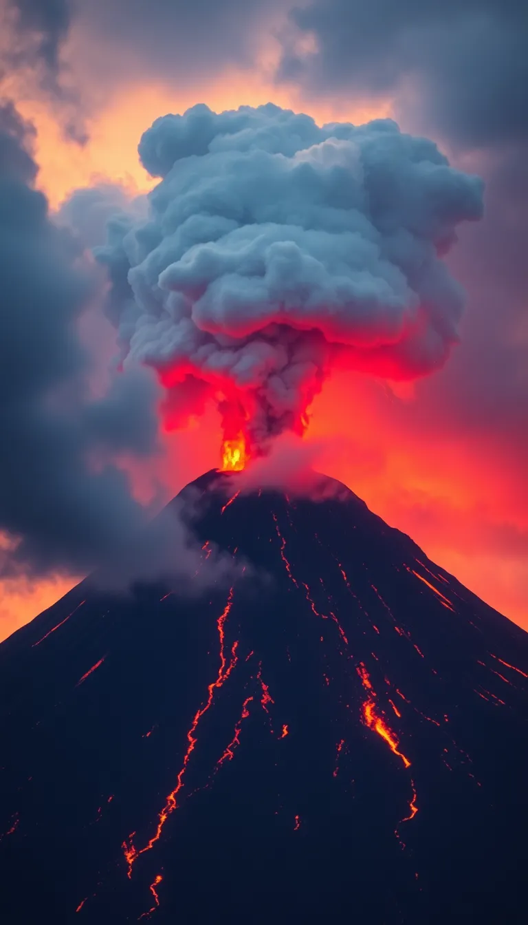 A dramatic volcanic eruption spewing lava and ash into the sky.