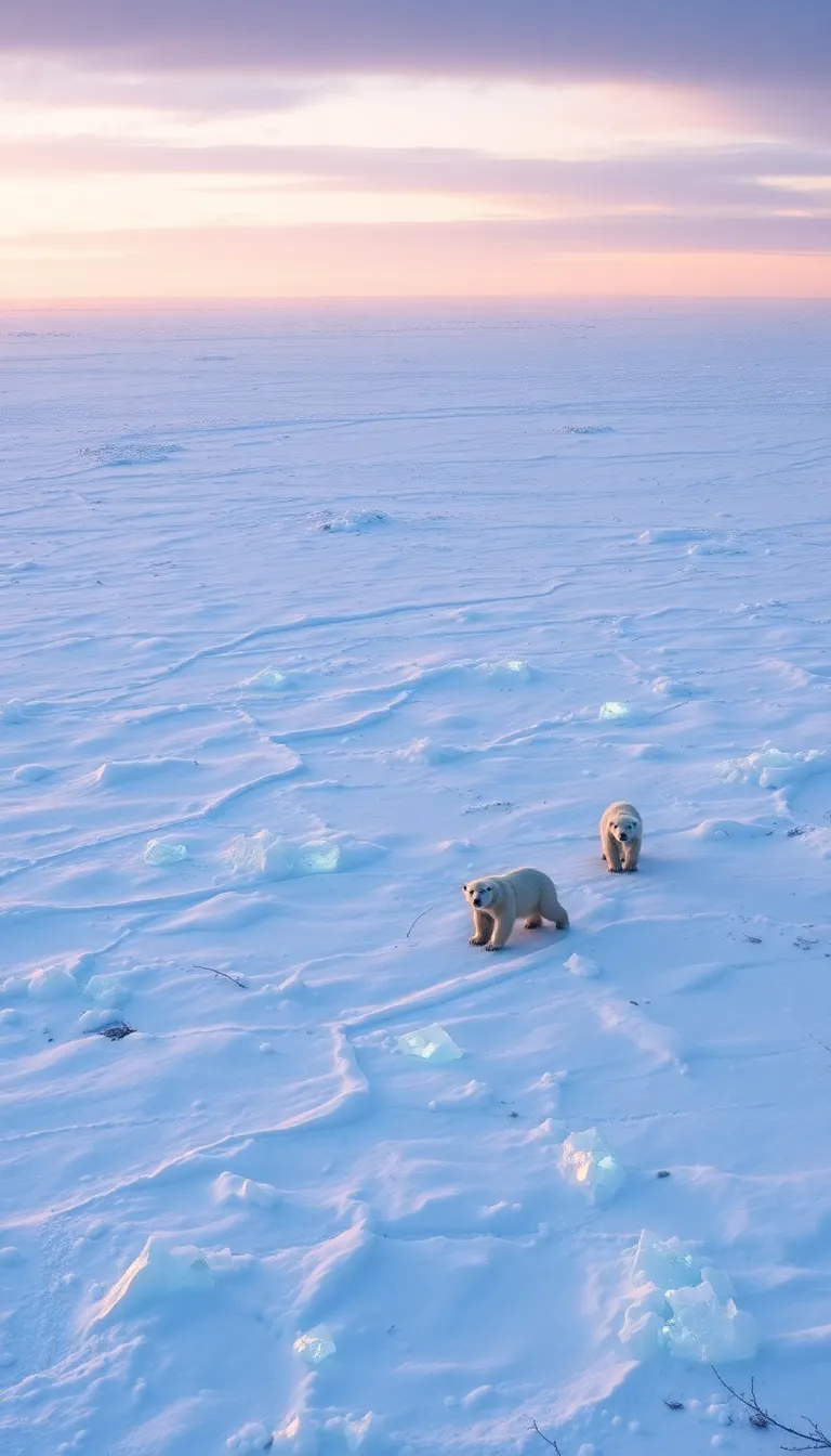 A serene landscape of a frozen lake with ice formations and a clear blue sky.