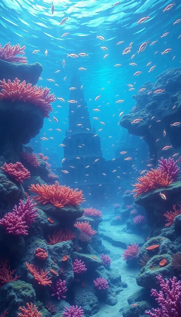 A colorful underwater scene with vibrant coral reefs and tropical fish.