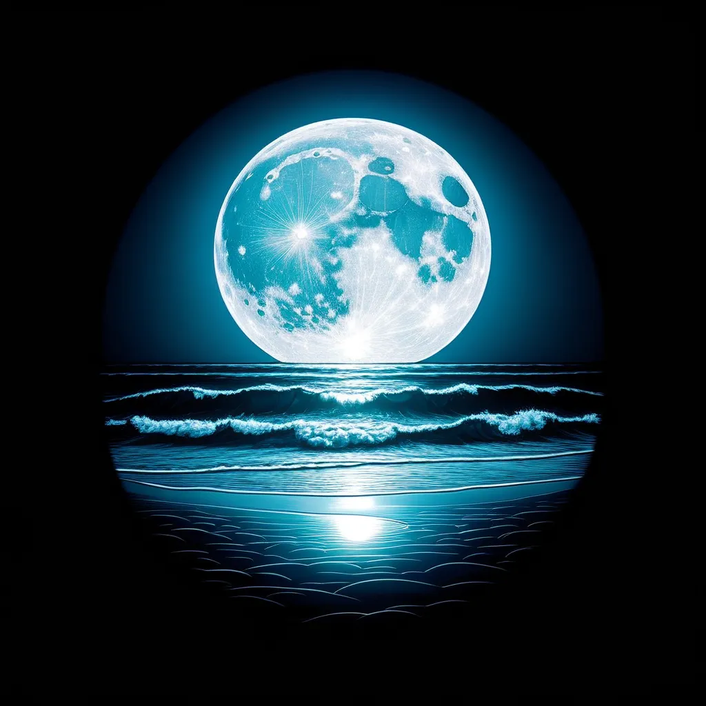 A full moon reflected on a calm ocean.