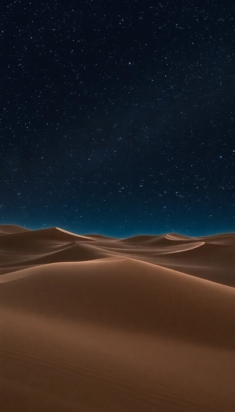 A vast desert landscape under a starry night sky.