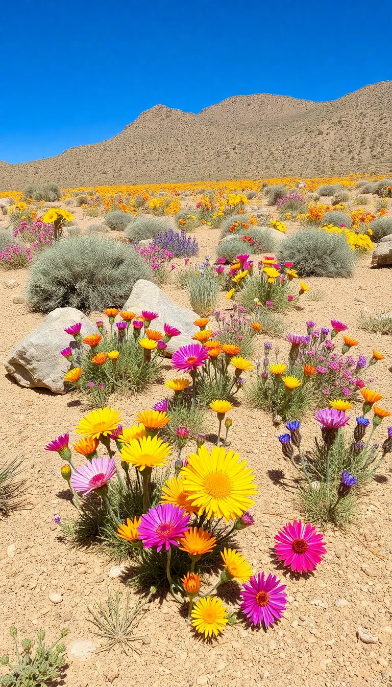 A vibrant field of wildflowers blooming in the desert.