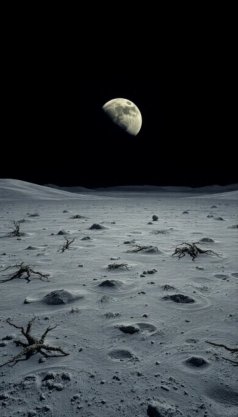 A close-up of the moon's surface with footprints of the Apollo astronauts.