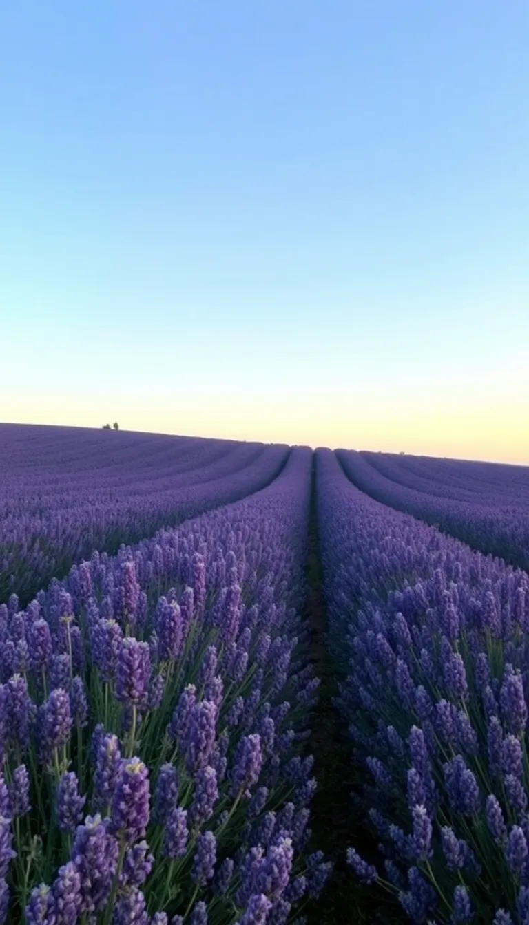 A vibrant field of lavender flowers stretching towards the horizon.