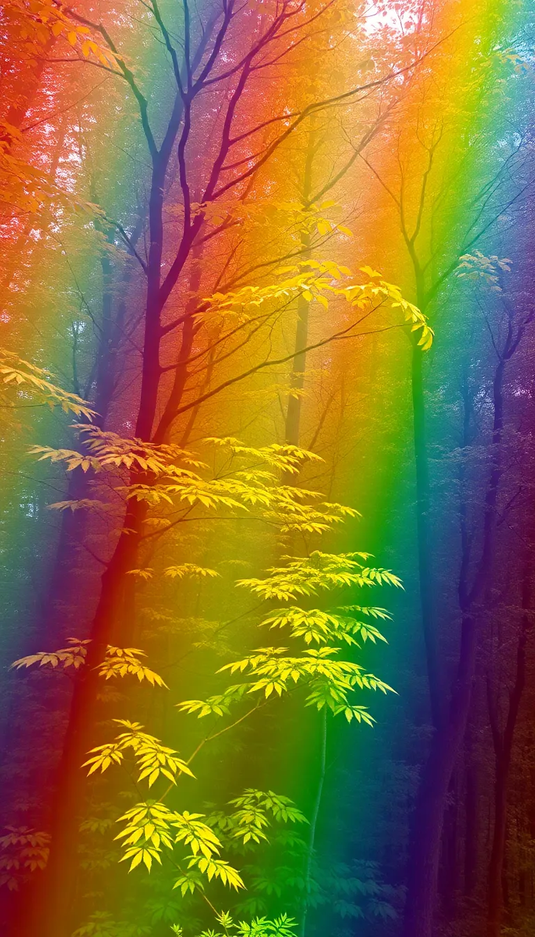 A vibrant rainbow stretching across a field of wildflowers.