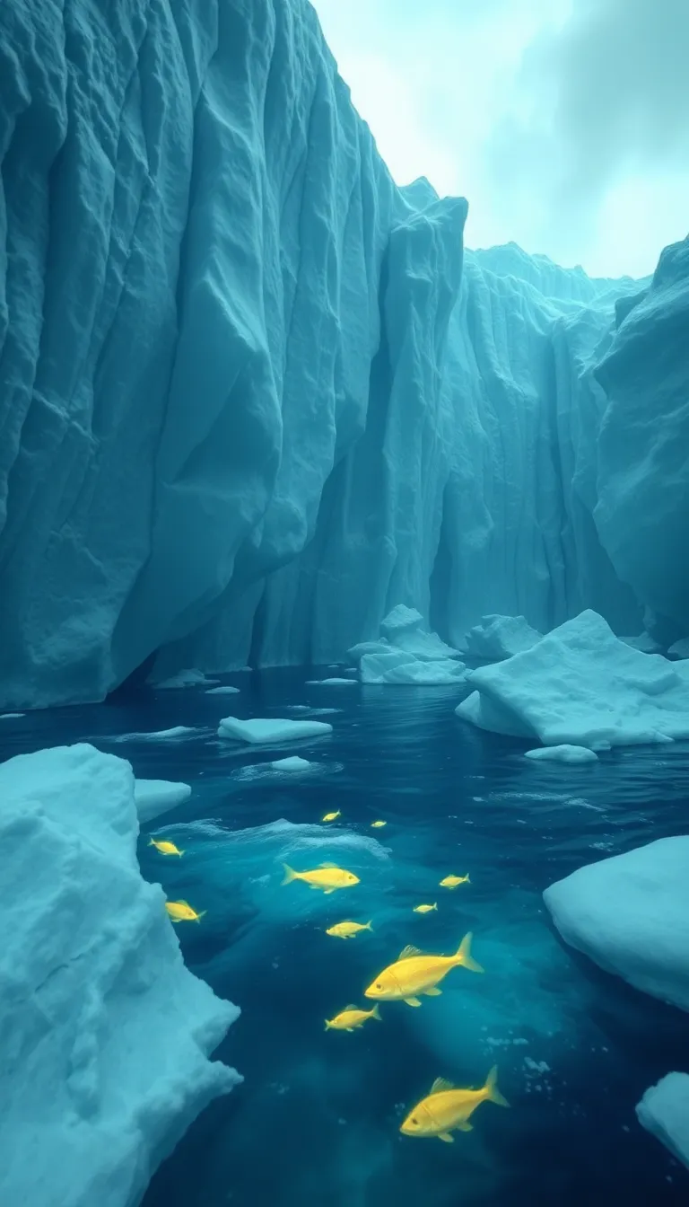 A breathtaking scene of a frozen waterfall cascading into a deep chasm.