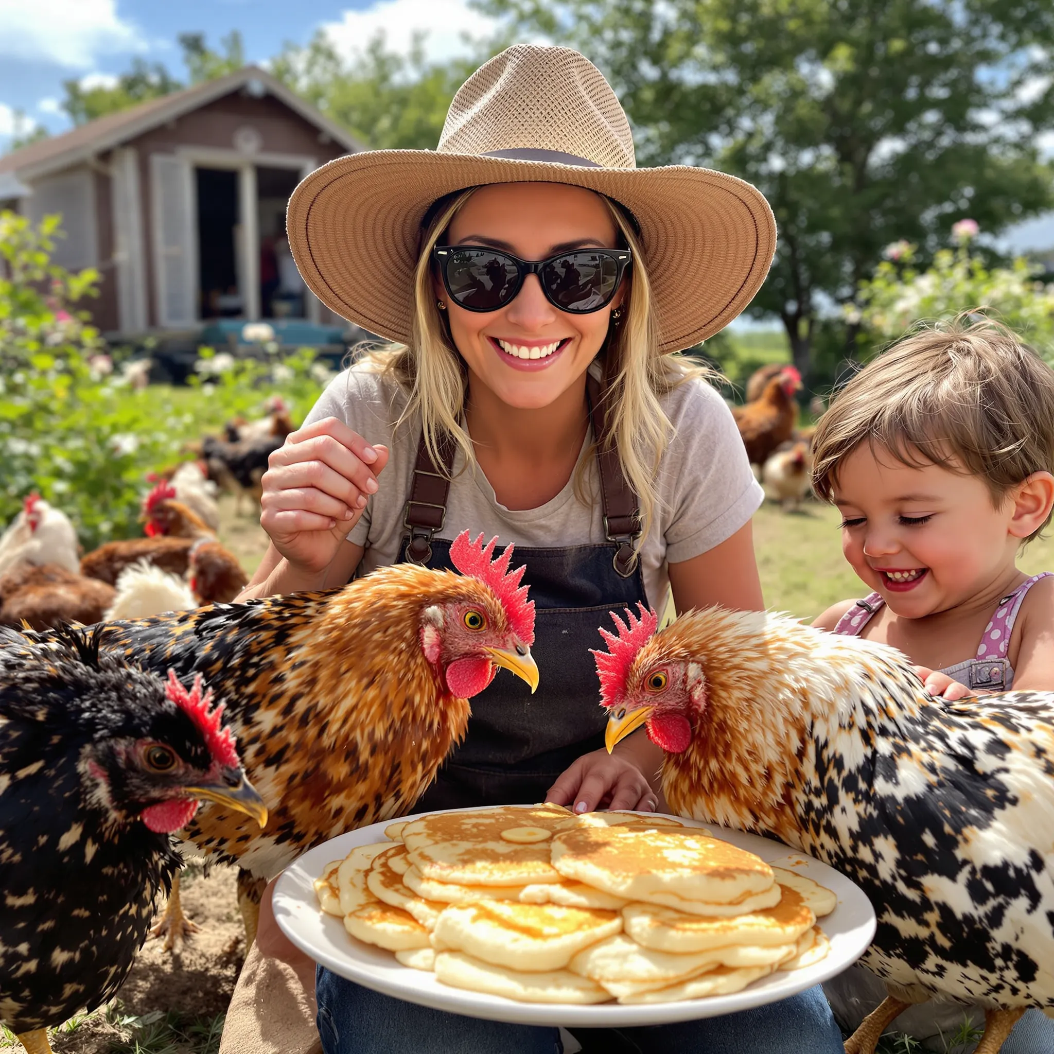 A brightly lit outdoor scene with a mother surrounded by children, enjoying a picnic or outdoor gathering with food and laughter.