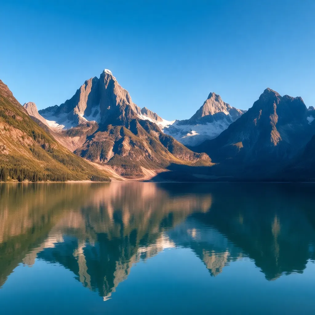 A majestic mountain range reflected in a calm lake