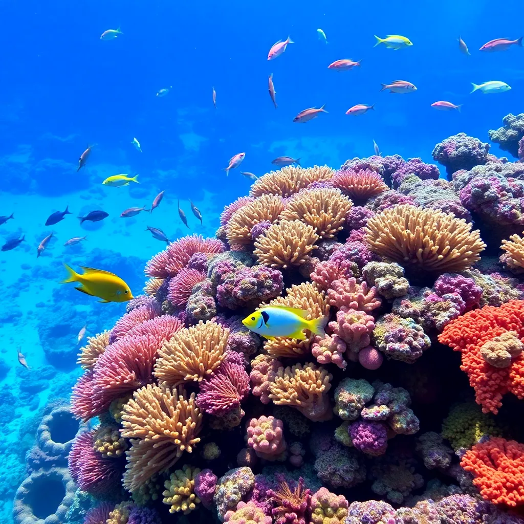 A vibrant coral reef teeming with marine life