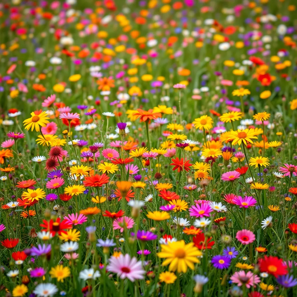 A vibrant field of colorful wildflowers