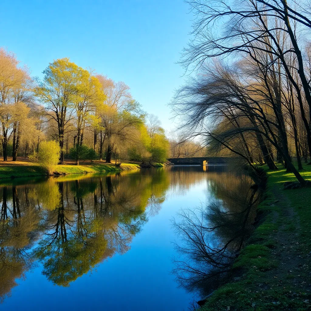 A river reflecting the colorful trees on its banks