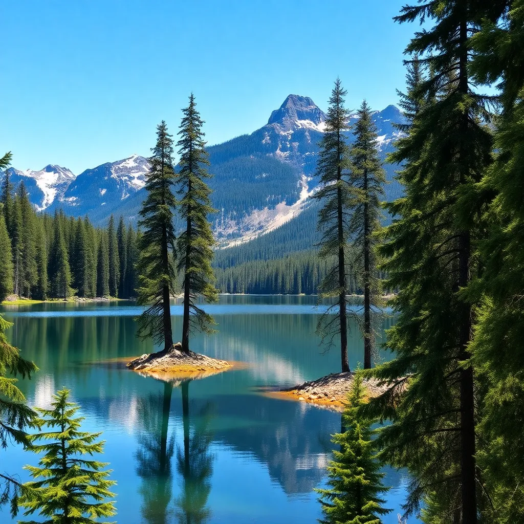 Majestic mountains reflected in a serene mountain lake