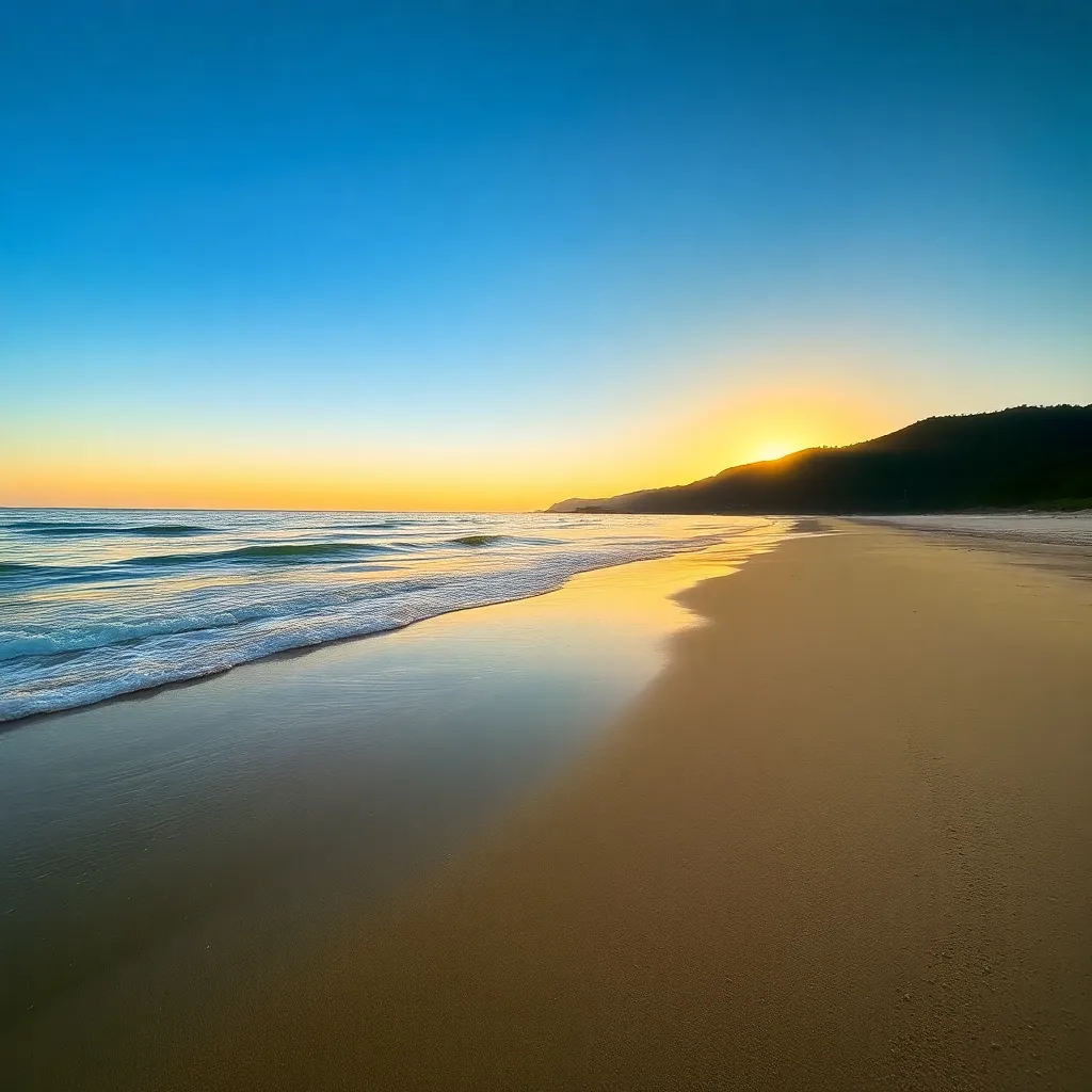 A beautiful sunset over a sandy beach