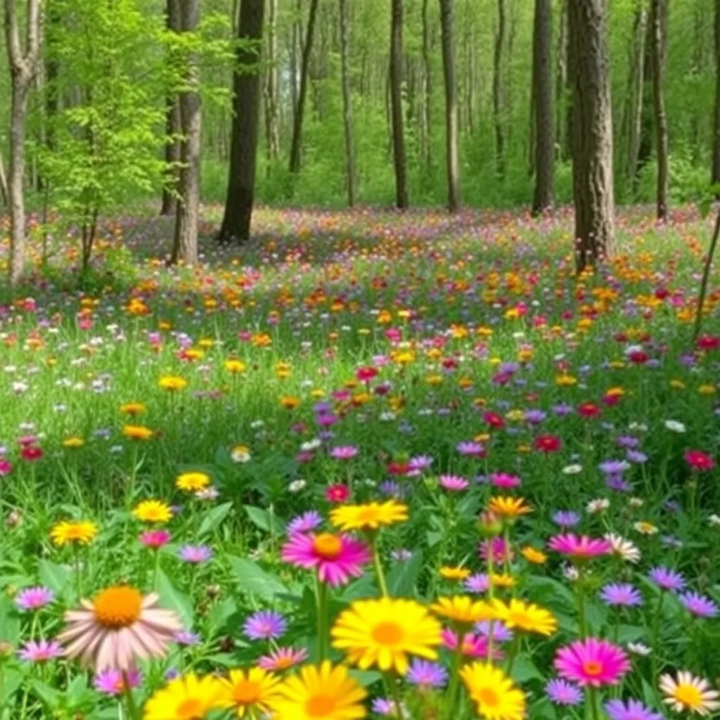 A vibrant meadow filled with colorful wildflowers