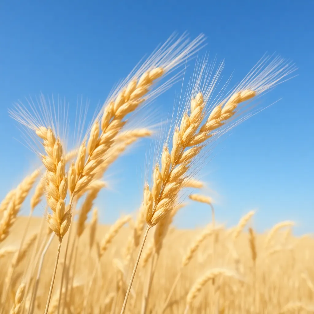 Golden wheat stalks swaying in the breeze