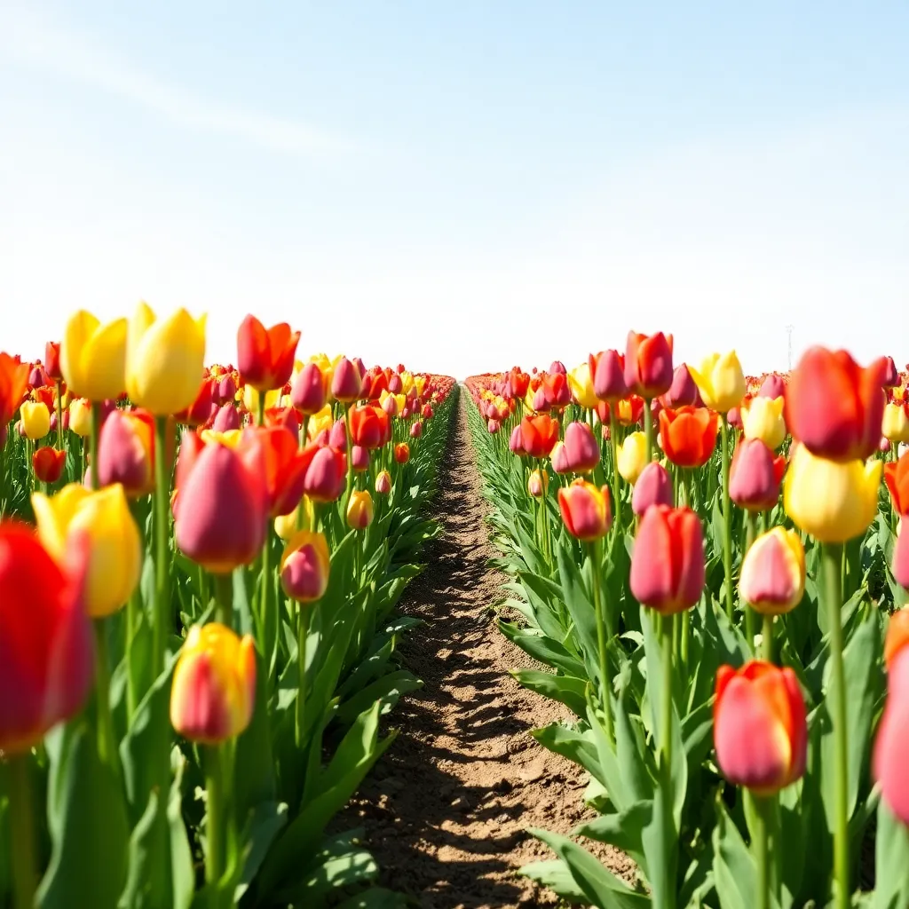 A colorful field of tulips