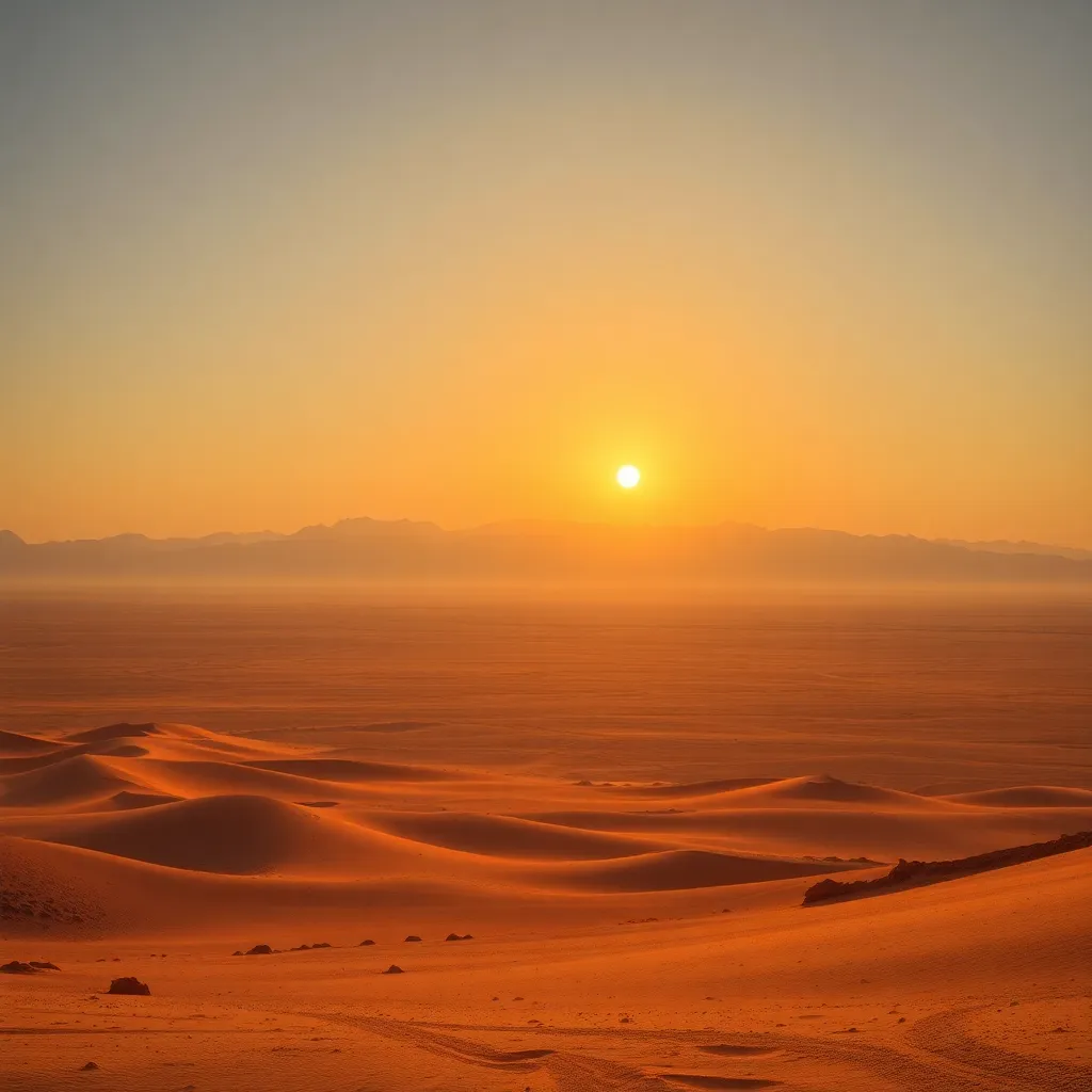 A stunning sunset over a desert landscape