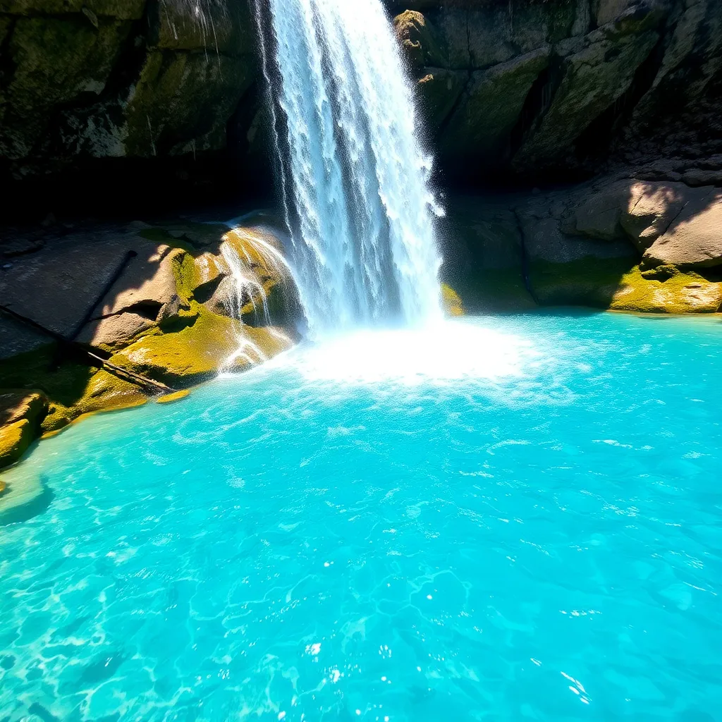 A cascading waterfall with a crystal-clear pool