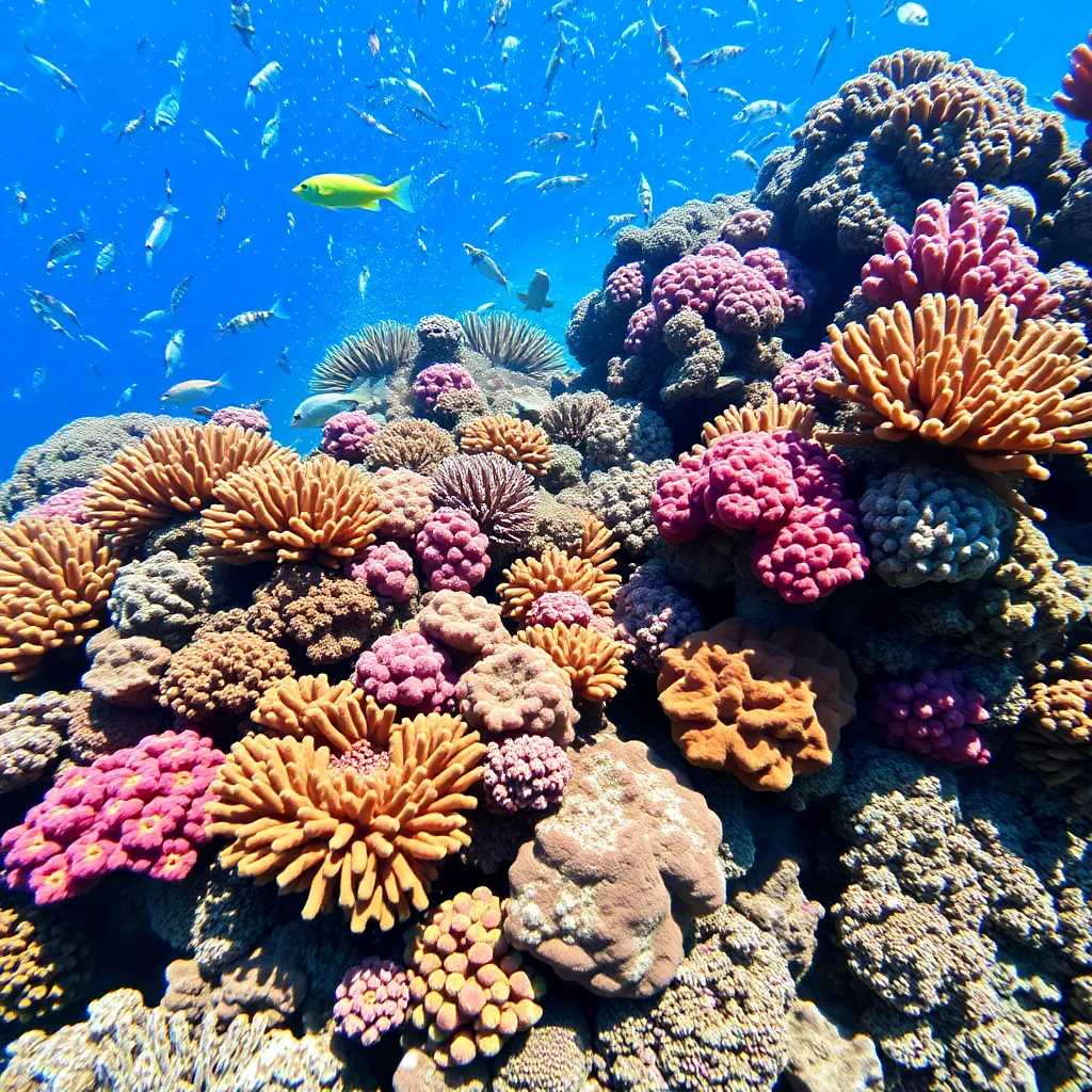 A vibrant coral reef teeming with marine life