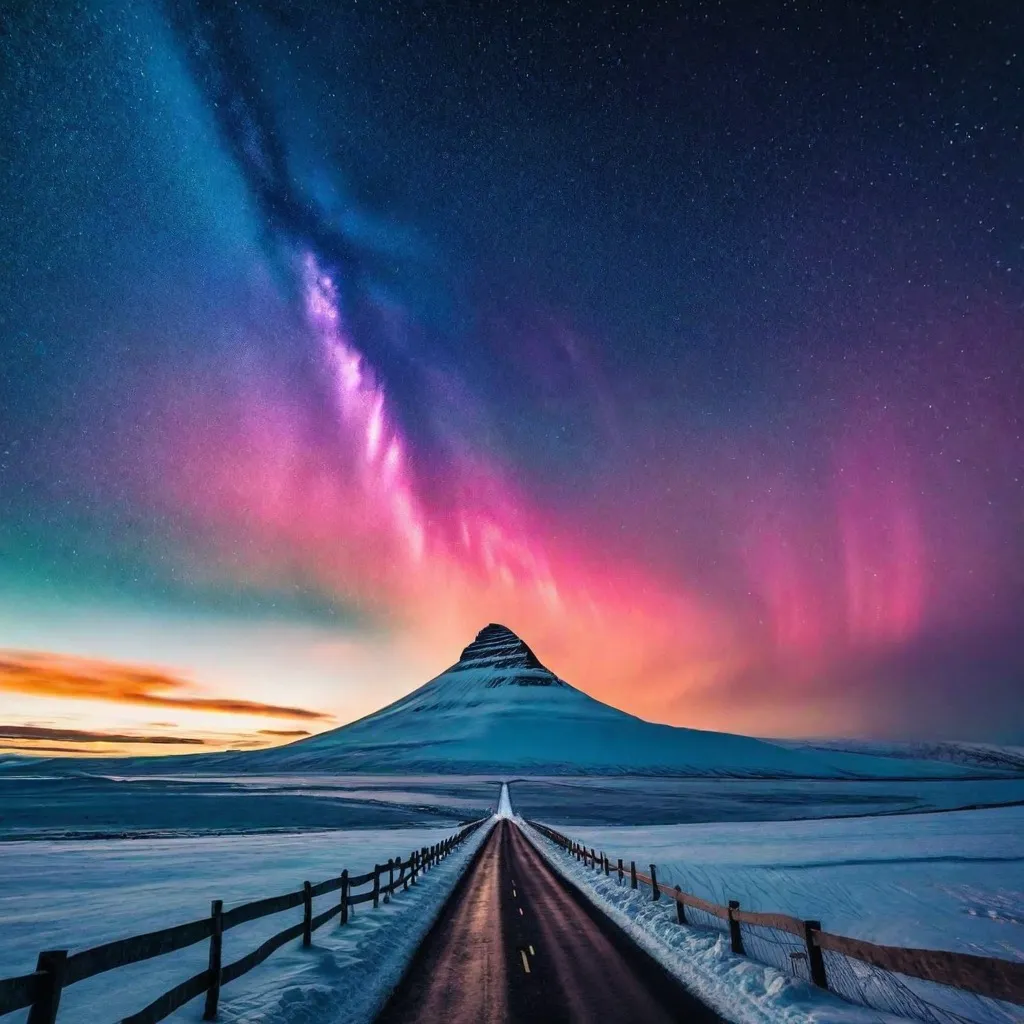 The Northern Lights illuminating the sky over Mount Fuji