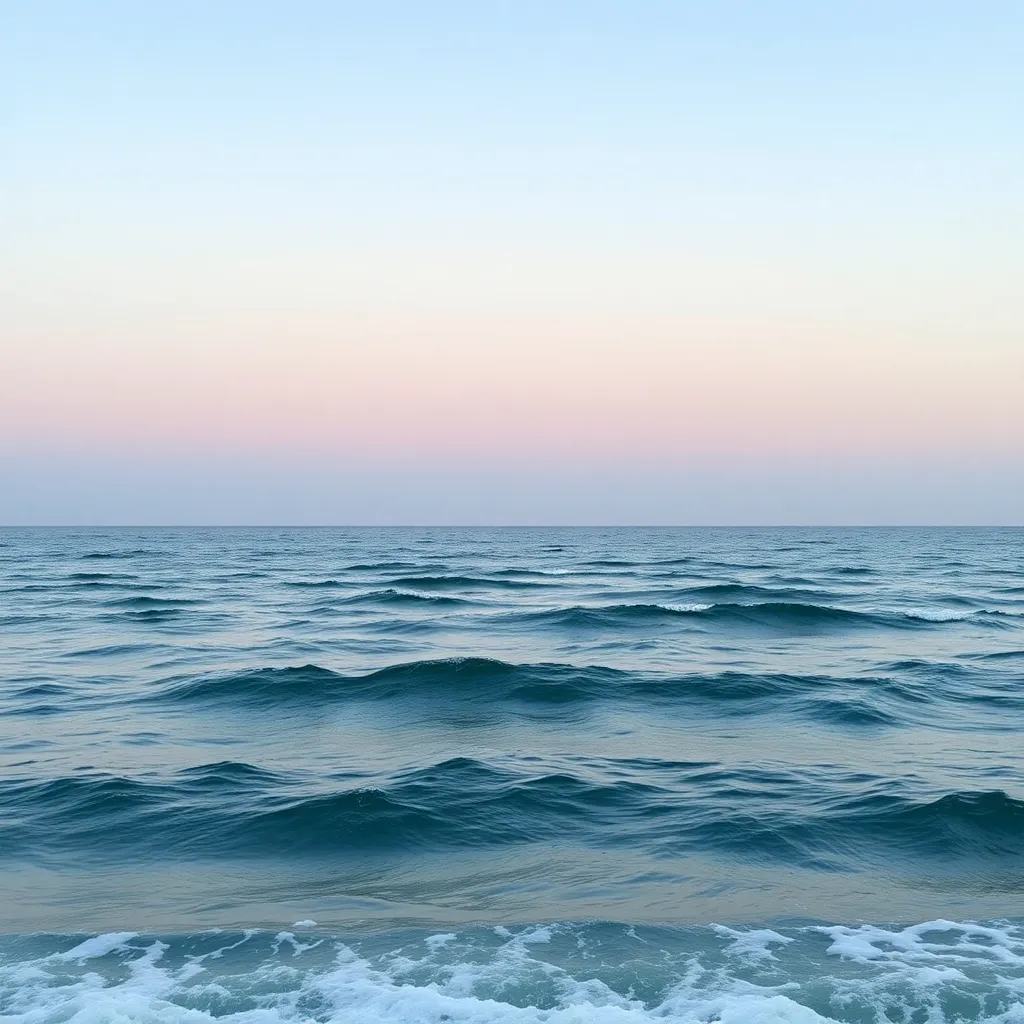 A calm ocean with gentle waves and a clear sky