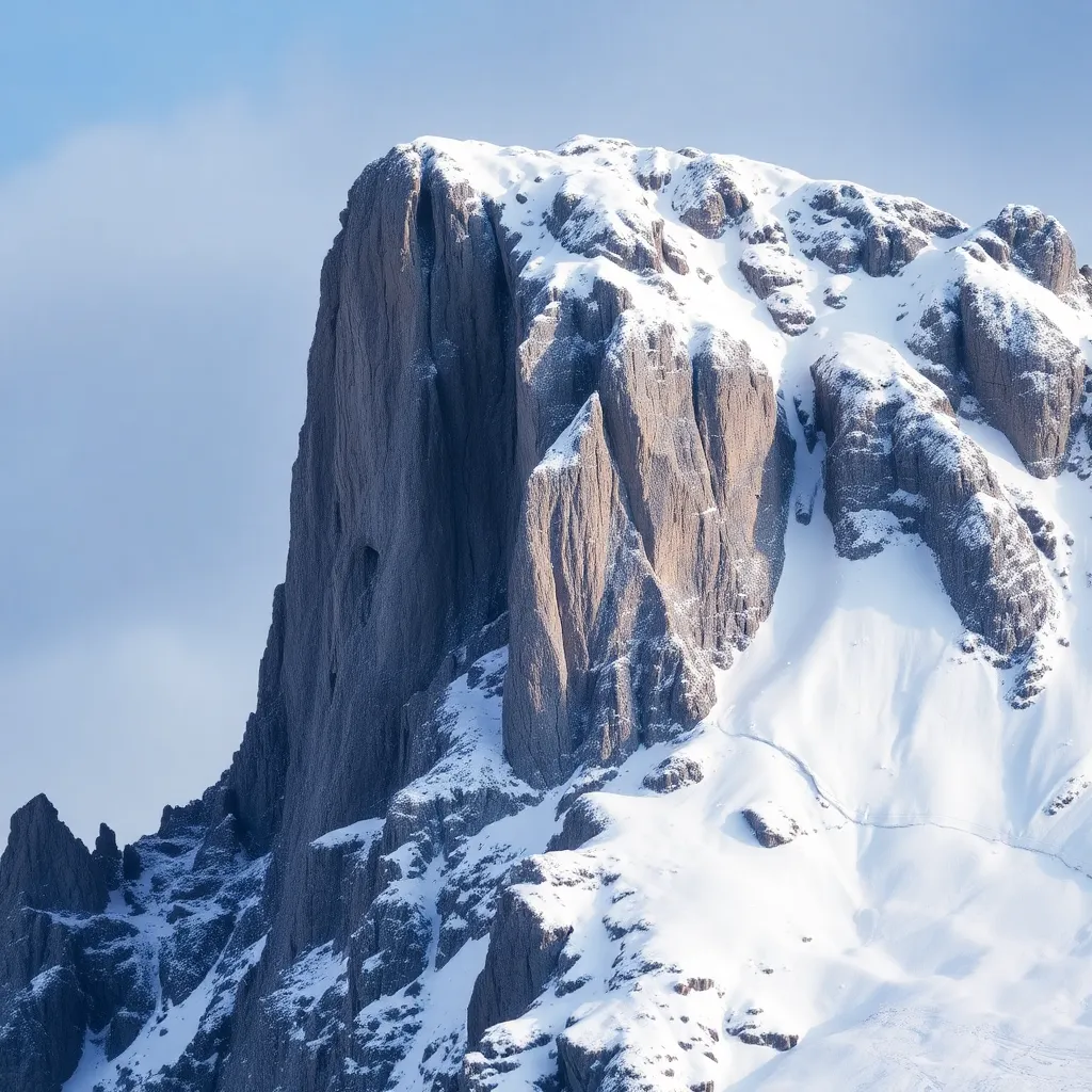 A snow-capped mountain peak with a clear blue sky