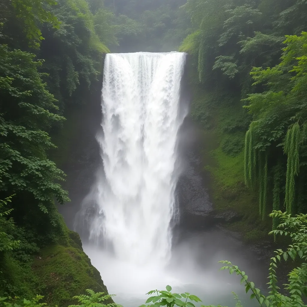 A majestic waterfall cascading down a cliffside