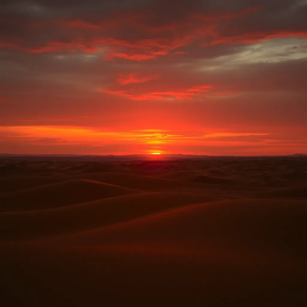 A fiery sunset over a landscape