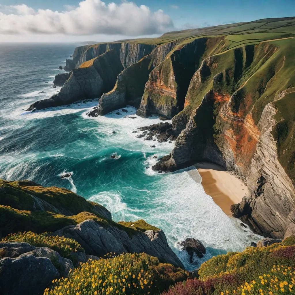 Rugged cliffs overlooking a crashing ocean