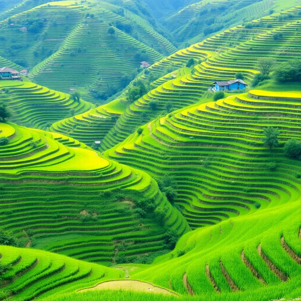 Terraced rice fields cascading down a hillside