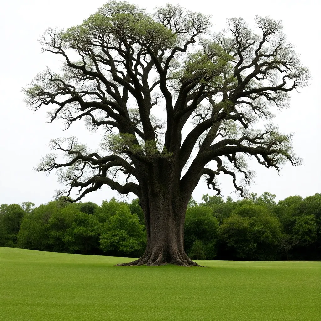 A majestic oak tree with sprawling branches