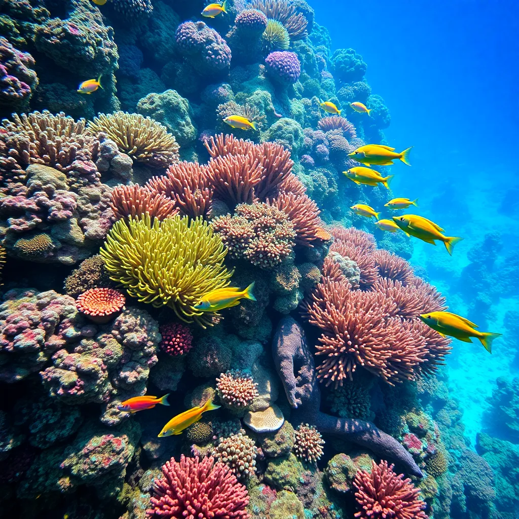 A colorful coral reef teeming with marine life