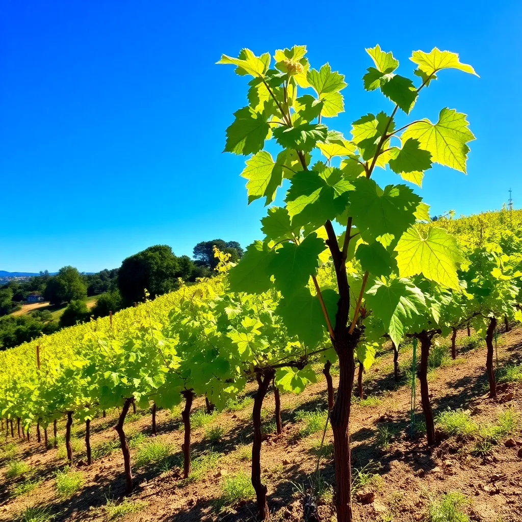 Lush green grapevines in a vineyard