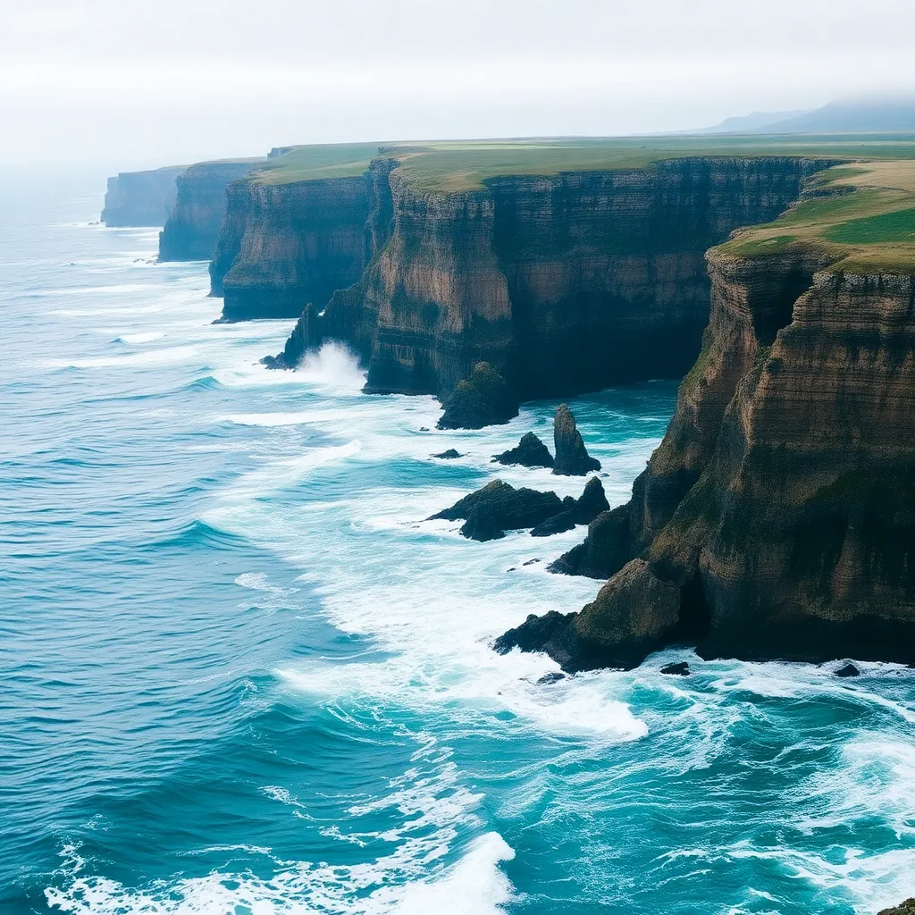 Rugged coastal cliffs with crashing waves