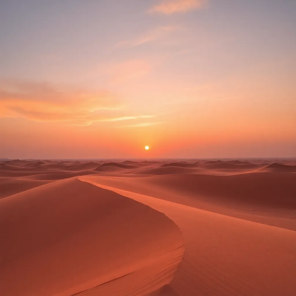 A beautiful sunset over a sandy desert